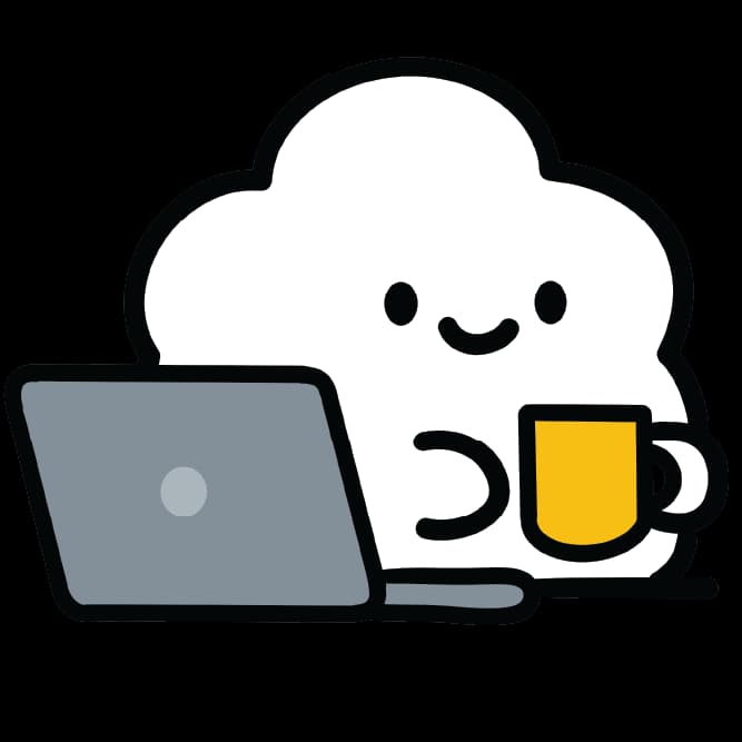 Illustration of a cloud character at a laptop